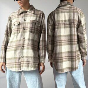 Joie Western Cabincore Plaid Shacket Brown Cream Sz Medium